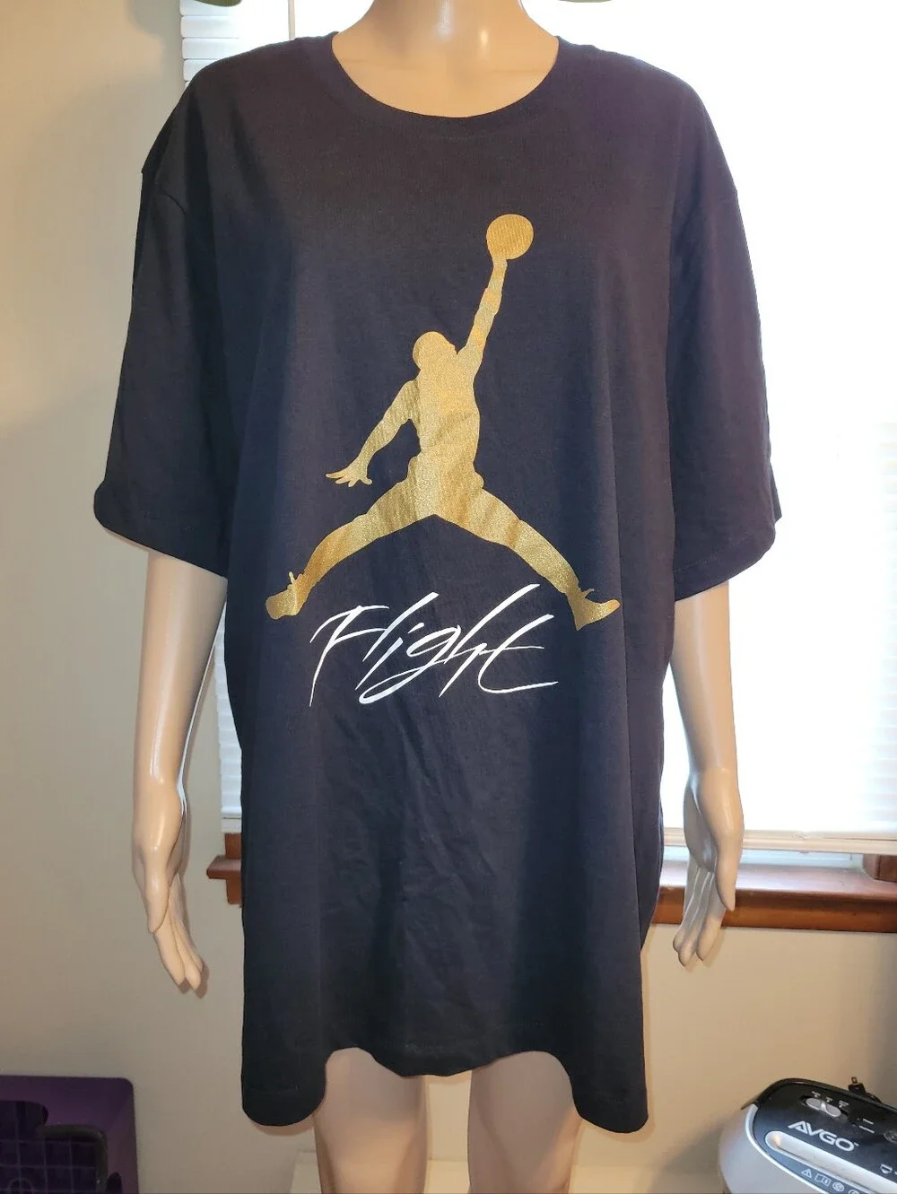 Jordan Black T-Shirt with Gold Jumpman Graphic & Flight. Size XXL.